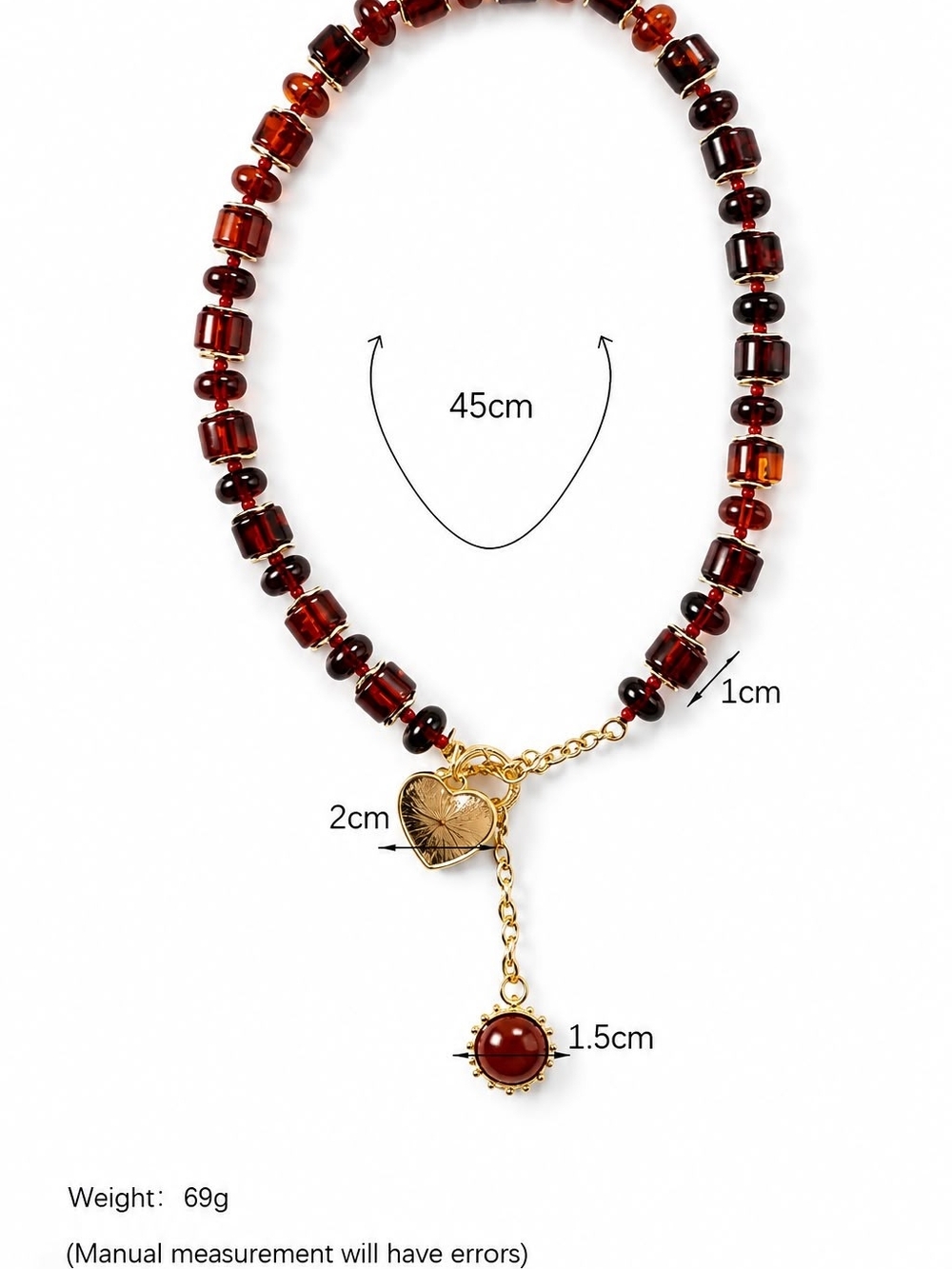 Gold Heart Charm Red Bead Necklace by - Picture 3 of 8